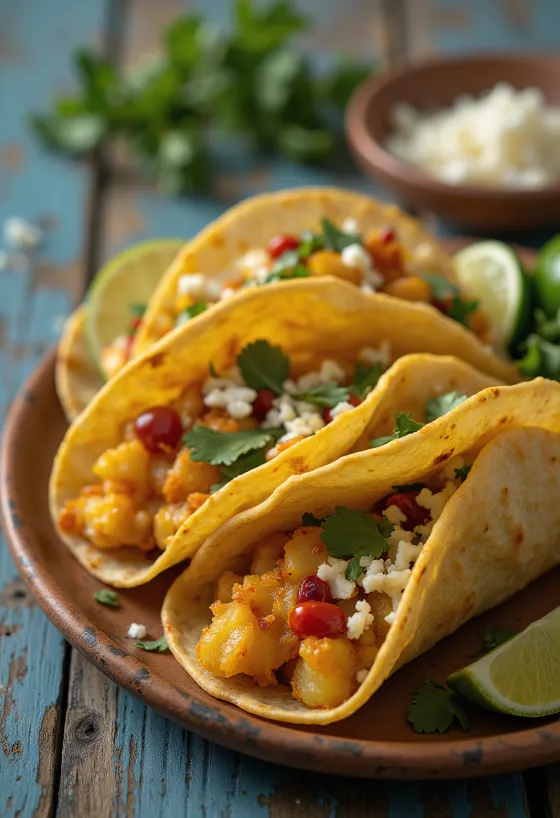 Tacos de papas servidos