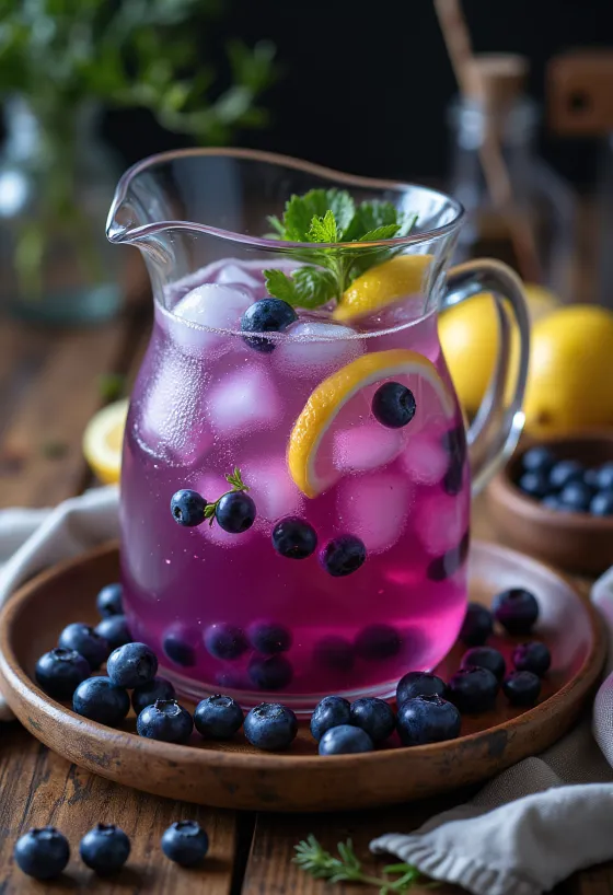 Limonada de arándanos servida en vaso