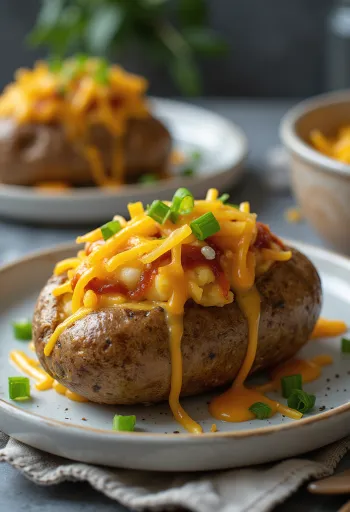 Papas horneadas rellenas de queso derretido