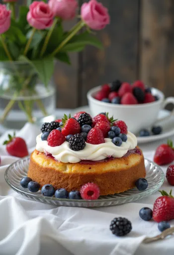 Pastel de frutos rojos servido