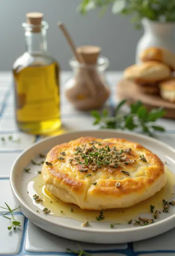 Crumpet con aceite de oliva especiado, panecillos dorados y suaves