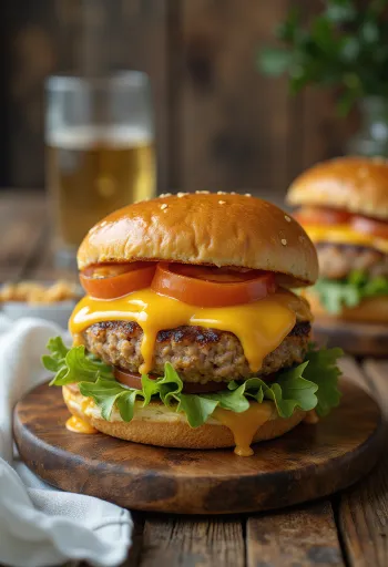 Hamburguesa de pavo con carne asada y queso derretido