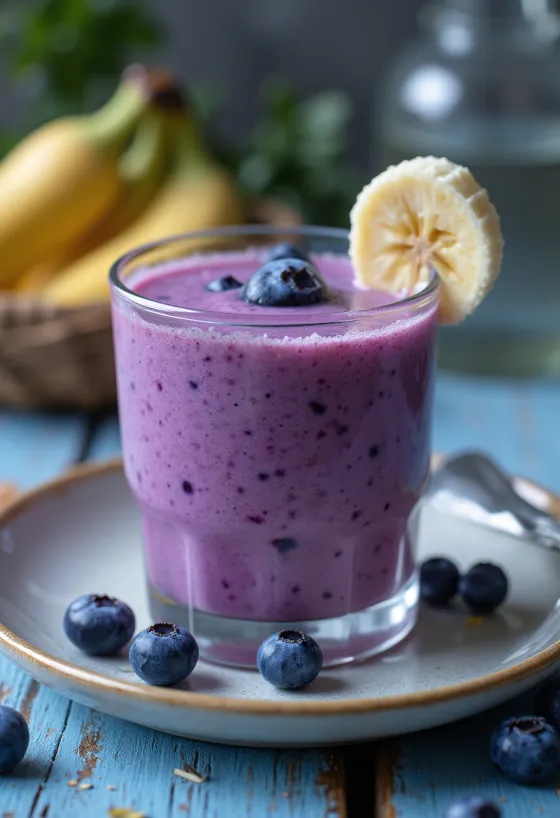Smoothie de arándanos servido en vaso
