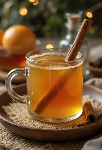 Ponche de miel y caramelo decorado con rodajas de naranja y canela
