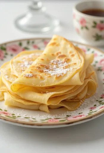 Crepa fresca dorada, espolvoreada con azúcar glass