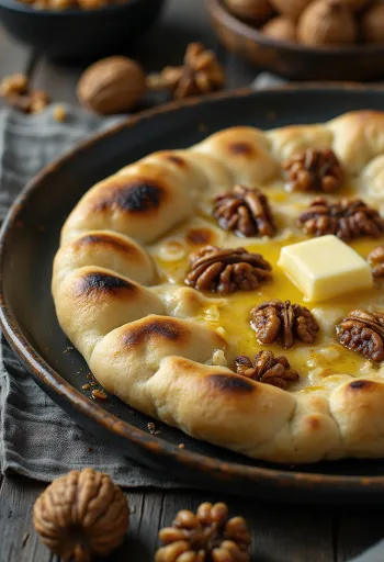 Pan naan con nuez tostada servido