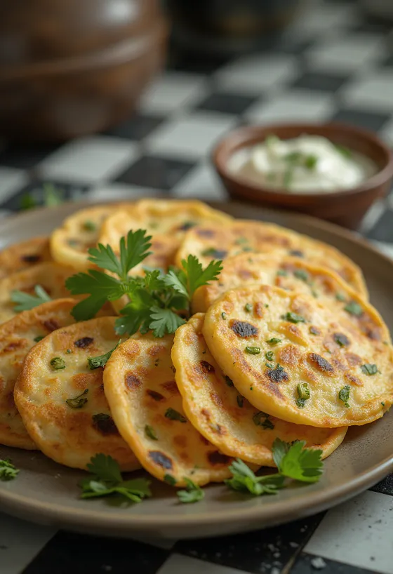 Singhara atta chilla, servida con cilantro fresco