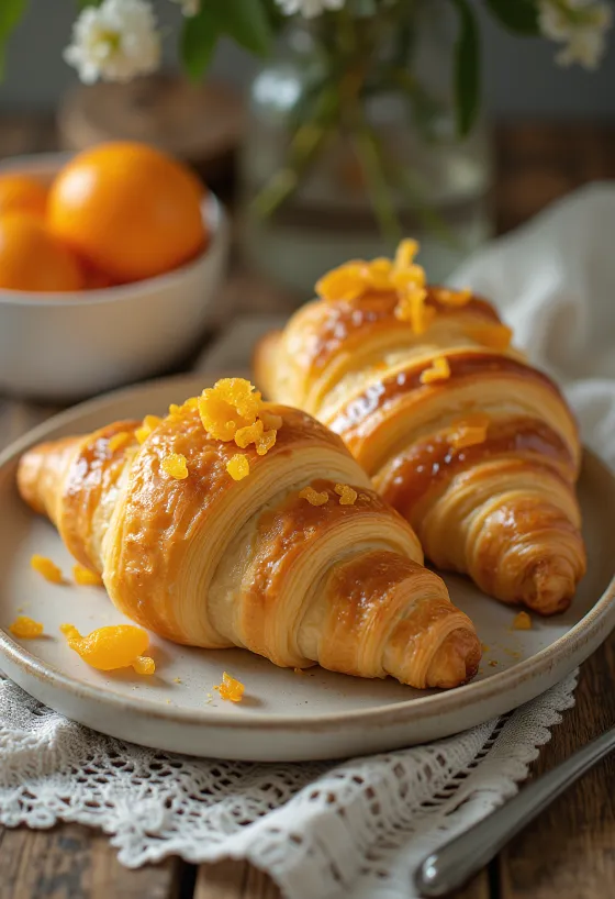Croissants con naranja confitada servidos