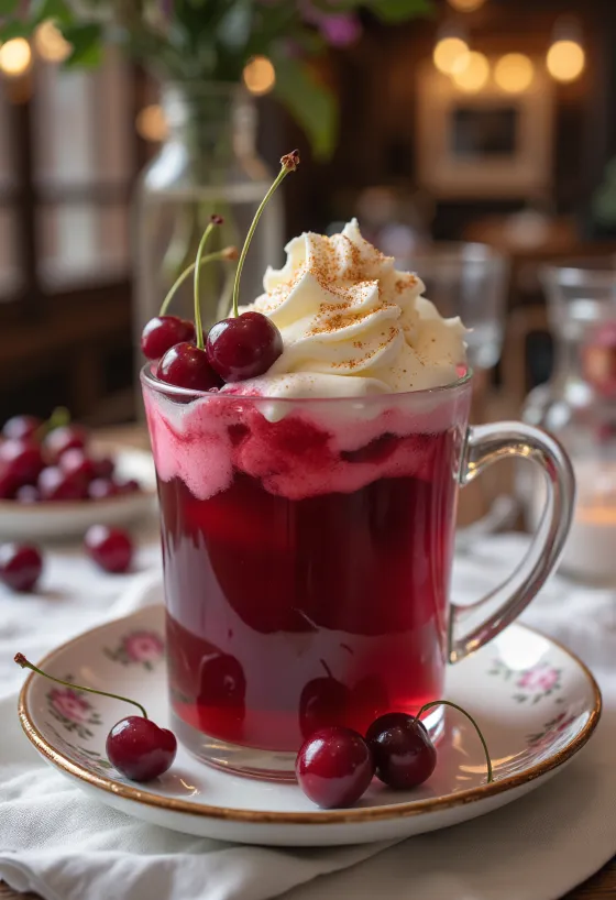 Sidra de cereza dulce servida en vaso