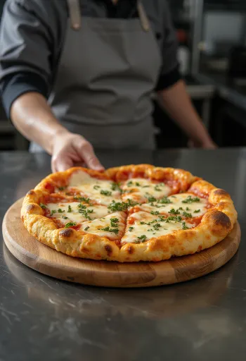 Base de pizza de coliflor servida con ingredientes veganos