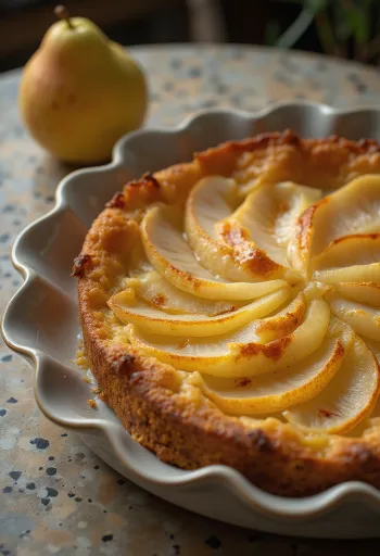 Pastel de pera servido