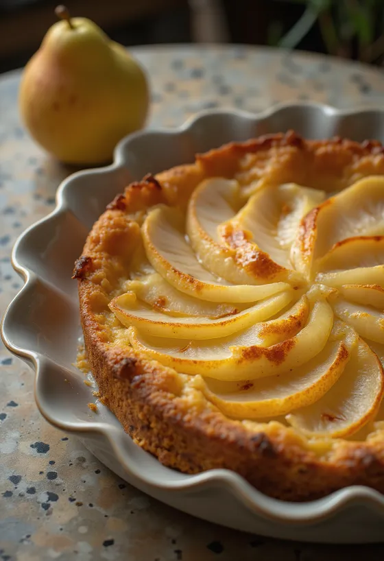 Pastel de pera servido