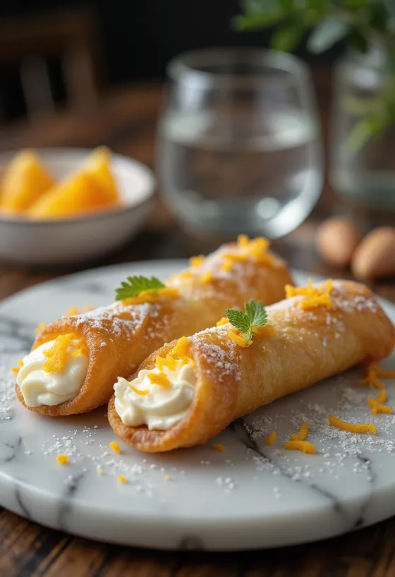 Cannoli con agua de azahar servido