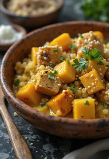 Curry de quinoa y calabaza con tofu