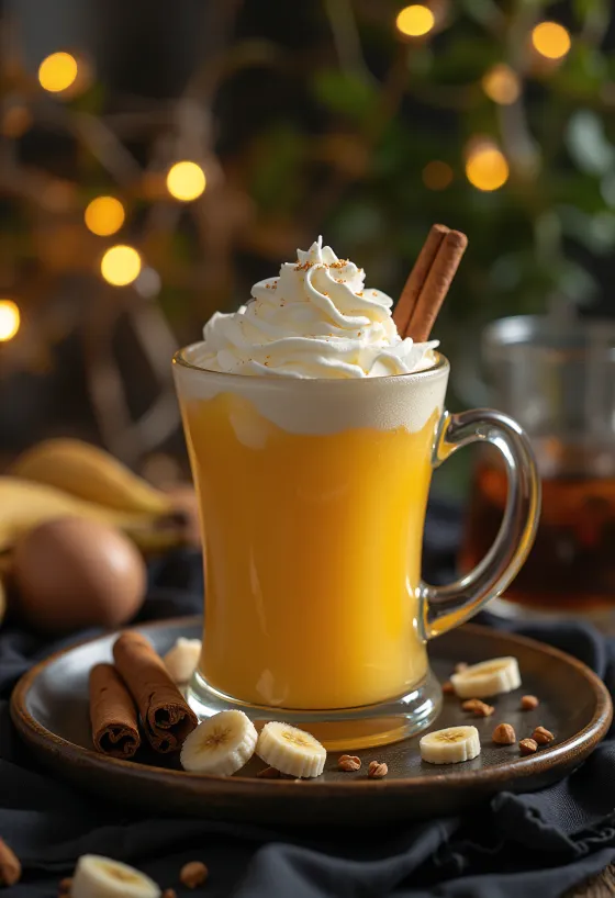 Sidra de plátano y mango servida en vaso