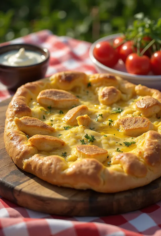 Focaccia de pollo al curry servida