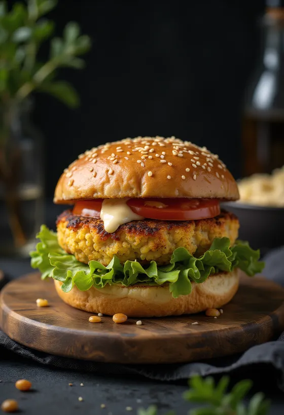 Hamburguesa vegana de coliflor servida
