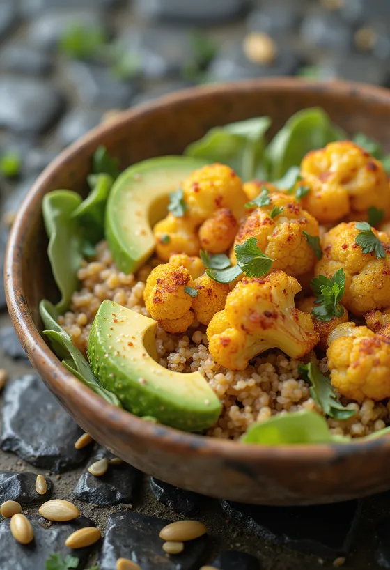 Buddha bowl picante de coliflor servido