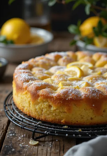 Pastel de limón con harina de almendra servido