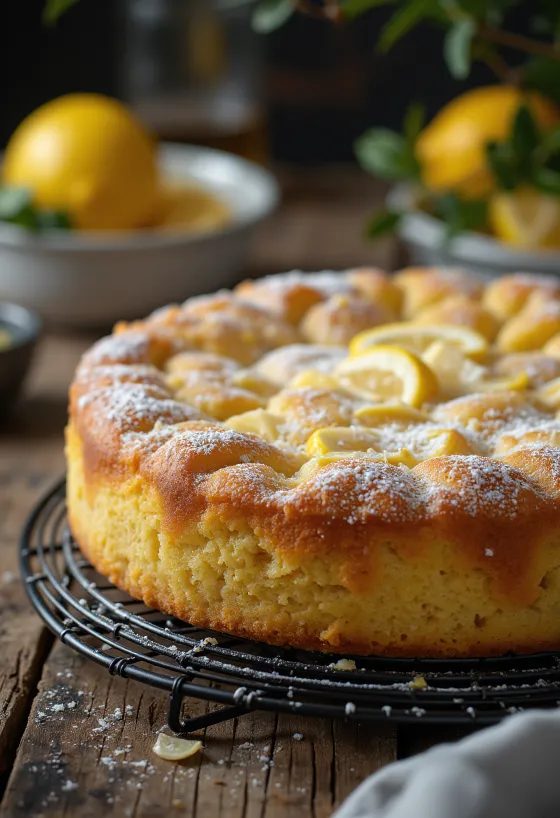Pastel de limón con harina de almendra servido
