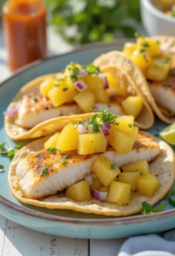 Tacos de pescado con salsa de piña