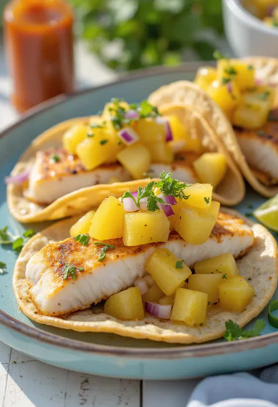 Tacos de pescado con salsa de piña