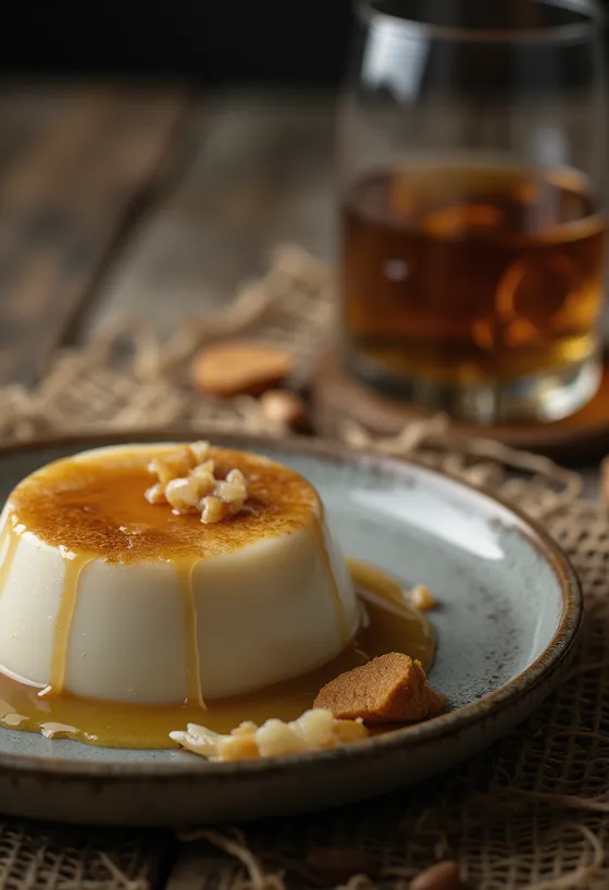 Panna cotta al whiskey servida