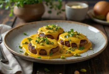 Balaleet con pistaches, plato de carne rico y especiado, servido con cilantro fresco