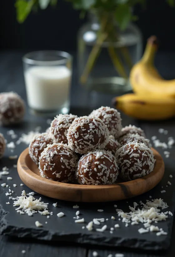 Bolitas de Coco y Plátano servidas en un plato