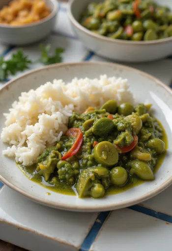 Callaloo con arroz, vegetales y leche de coco, sabor refrescante de limón