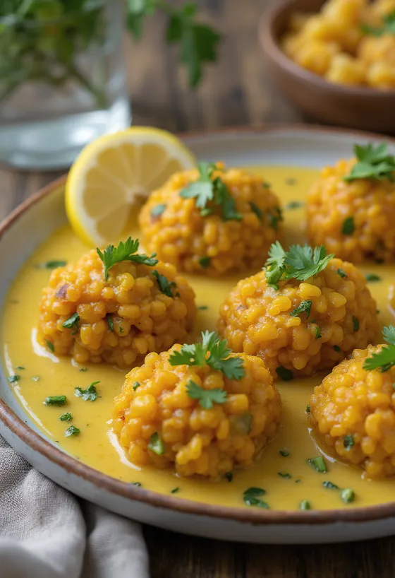 Dhokar dalna al jengibre con salsa abundante