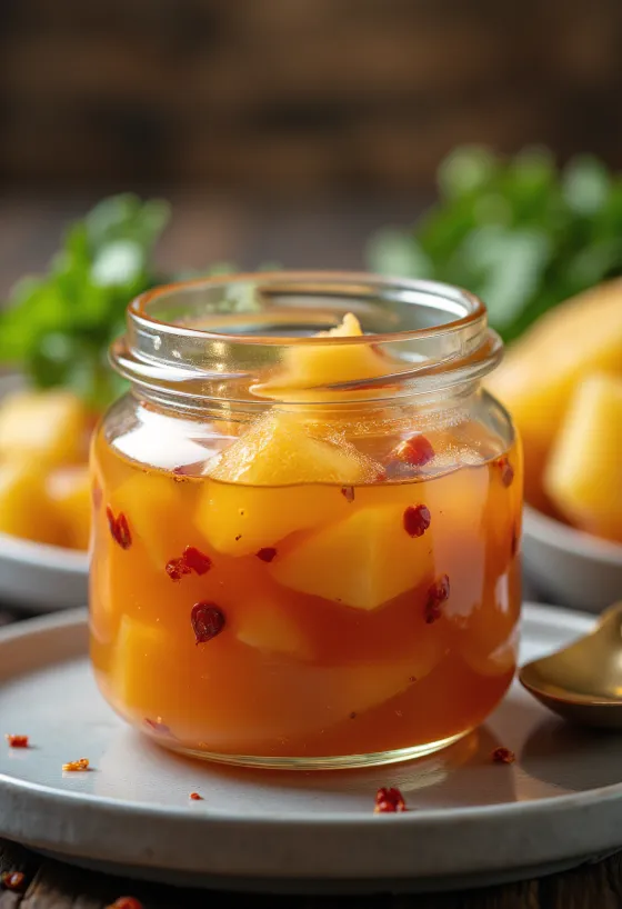 Salsa agridulce de piña con chile servida