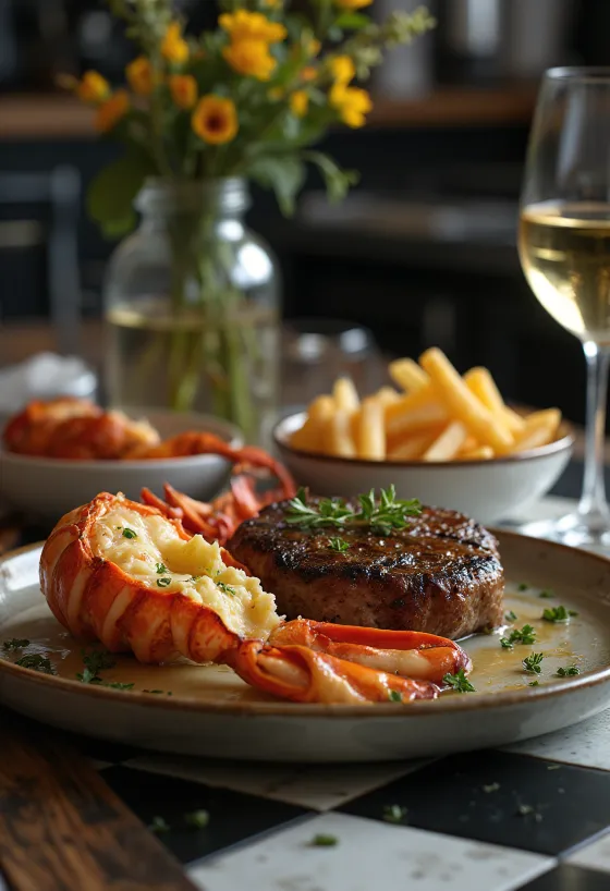 Langosta y bistec a la parrilla, platillo de lujo surf and turf