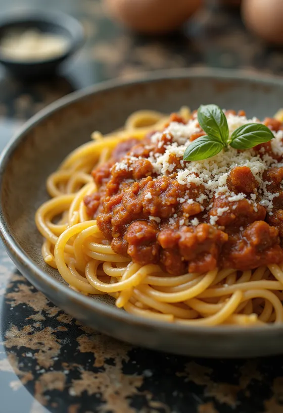 Spaghetti Bolognese, pasta clásica italiana con salsa de carne y tomate