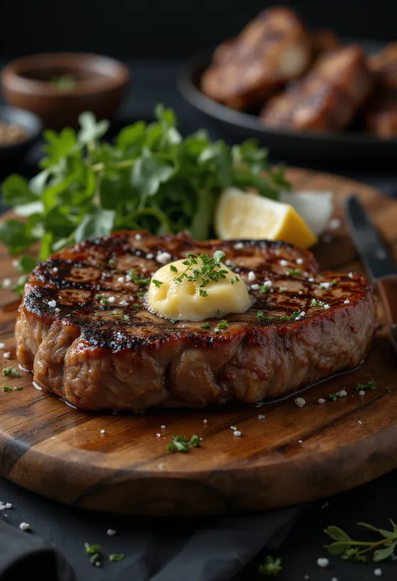 T-bone steak asado dorado