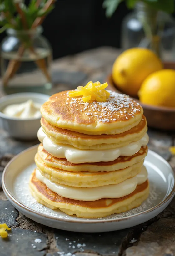 Pastel de crepas con requesón servido en un plato