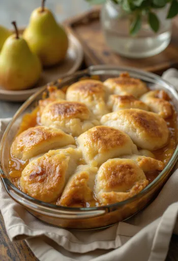 Cobbler clásico, con pera fresca y masa de canela