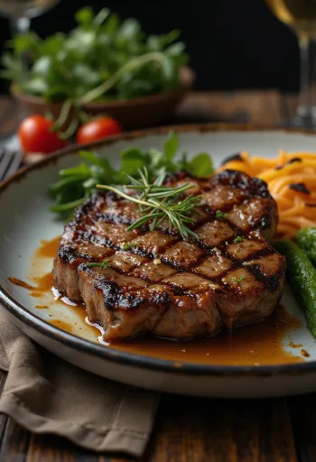 Bistec de canguro a la parrilla servido