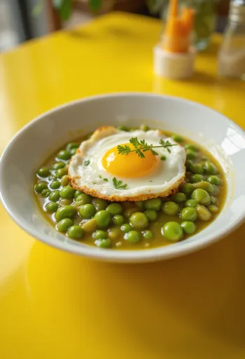 Guiso cremoso de chícharos, espolvoreado con perejil fresco