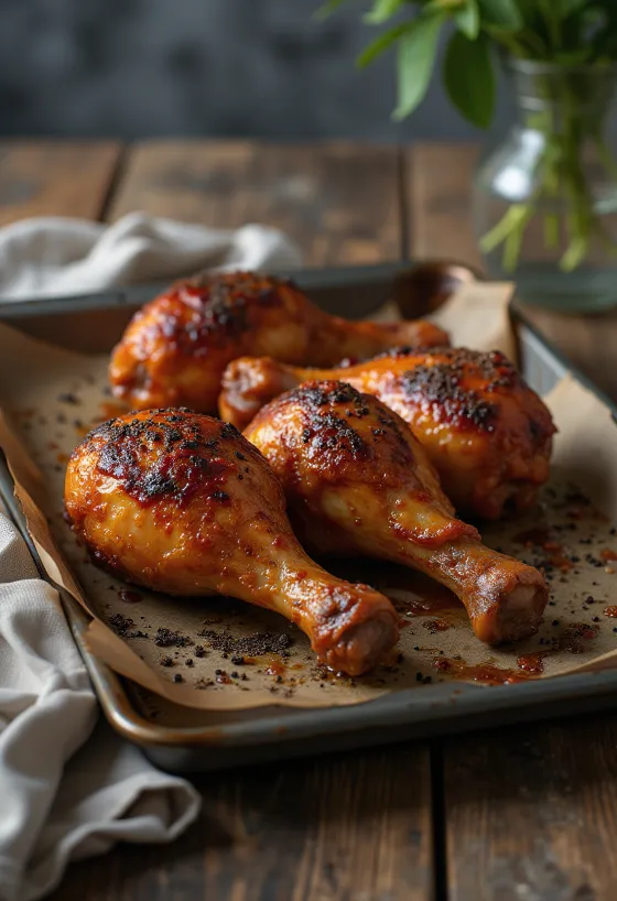 Muslos de pollo BBQ servidos