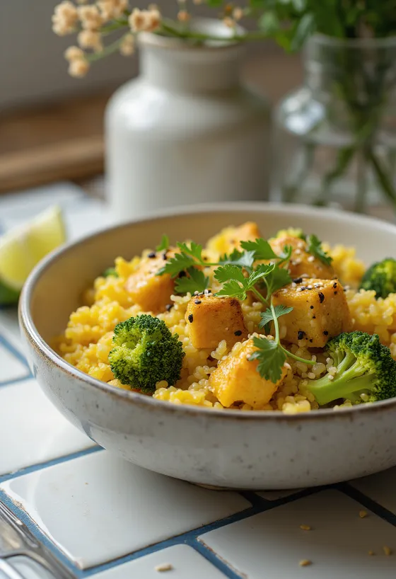 Curry de Quinoa y Brócoli con Tofu