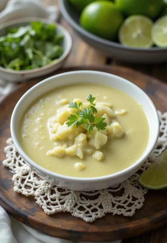 Salsa de curry con leche de coco y limón servida
