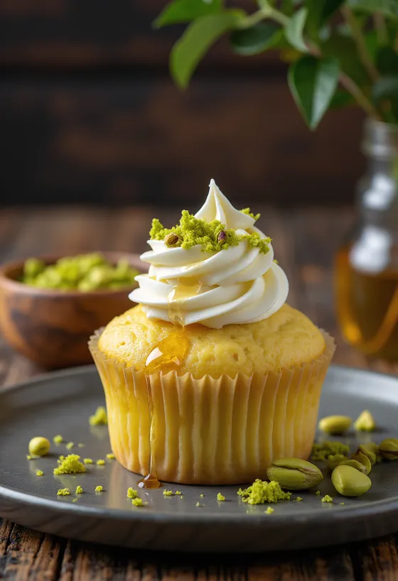 Cupcakes de pistache y miel servidos