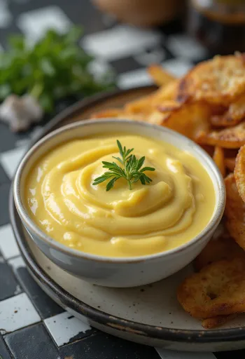 Salsa de mostaza y ajo servida con carnes a la parrilla