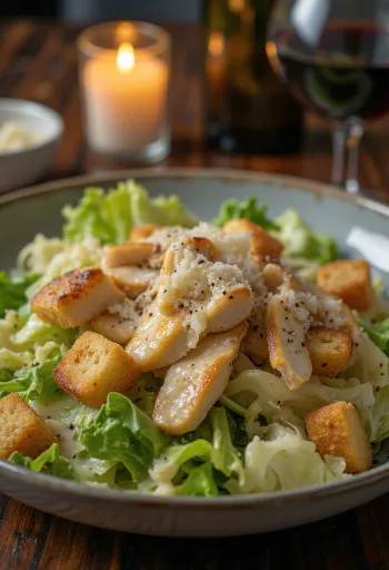 Ensalada César clásica con crutones crujientes y queso parmesano