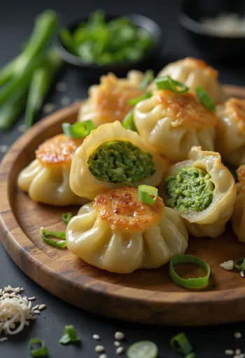 Gyozas de verduras, rellenas de verduras frescas, en masa crujiente.