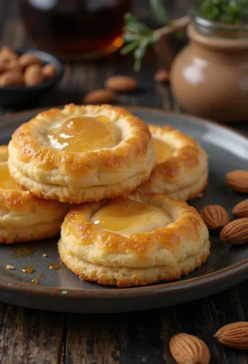Melomakarona con harina de almendra, empapada en jarabe de miel