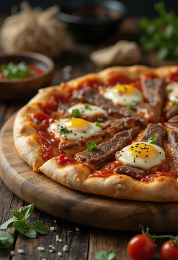 Pizza coreana con carne de res Bulgogi servida