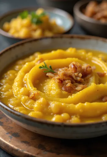 Guiso de chícharos amarillos con perejil fresco y cubierta crujiente