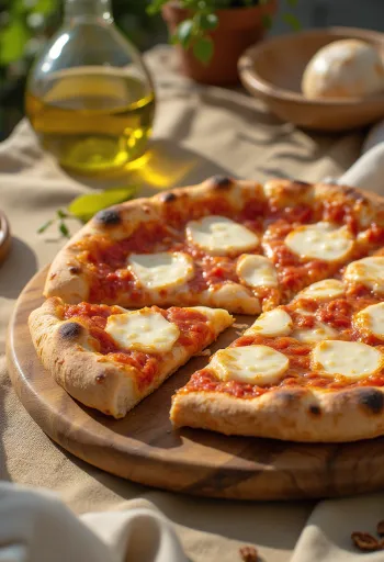 Pizza Margarita con orilla rellena servida